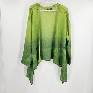 Vintage Connies Moon Light Kimono Cardigan Green Ombre Watercolor Art To Wear M